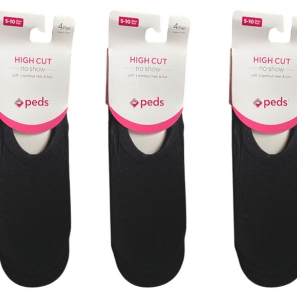 PEDS 12 PAIR Black Hi Cut NO SHOW Soft Sport Liner Socks - Contour Heel and Toe - Picture 1 of 7